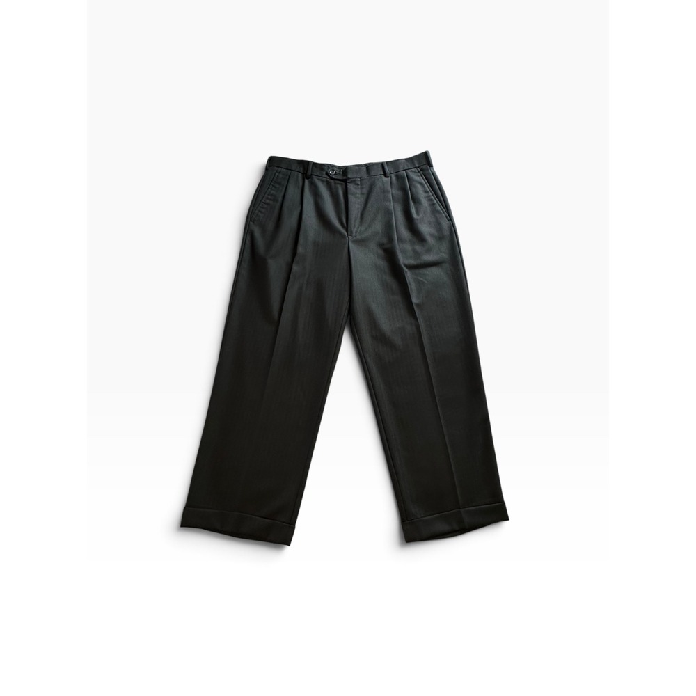 Brooks Brothers 1818 Madison Dress Pants Mens 36 Black Wool Pleated Cuffed USA